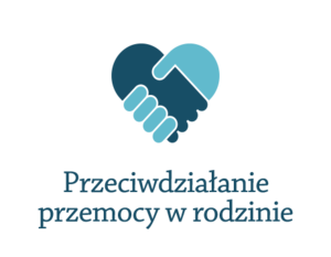 Infografika przedstawiające dwie ściśnięte dłonie oraz napis: &quot;Przeciwdziałanie przemocy w rodzinie&quot;.