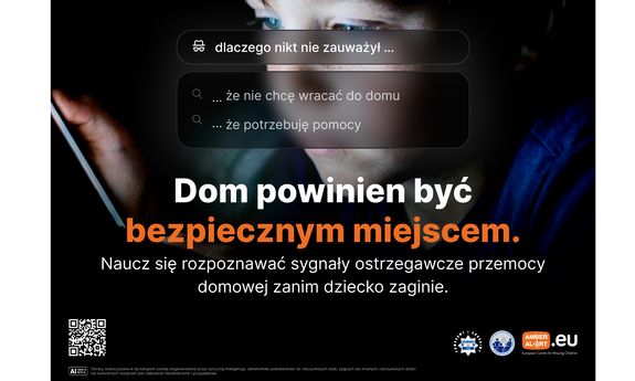 Plakat Dom powinien być bezpiecznym miejscem - międzynarodowa kampania na rzecz zapobiegania zaginięciom dzieci